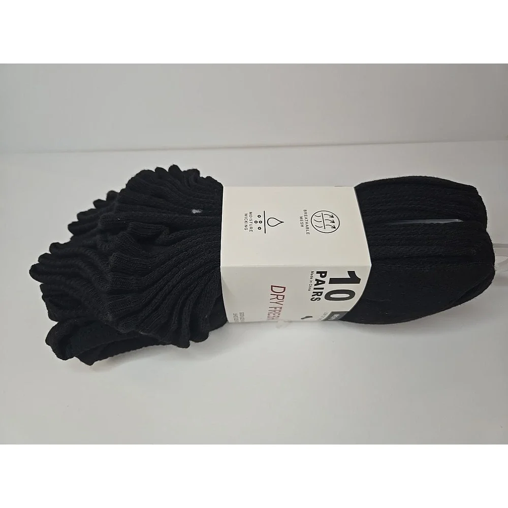 Dry Fresh Socks Men's Quarter Length Size 6-12 Black 10 Pairs New
